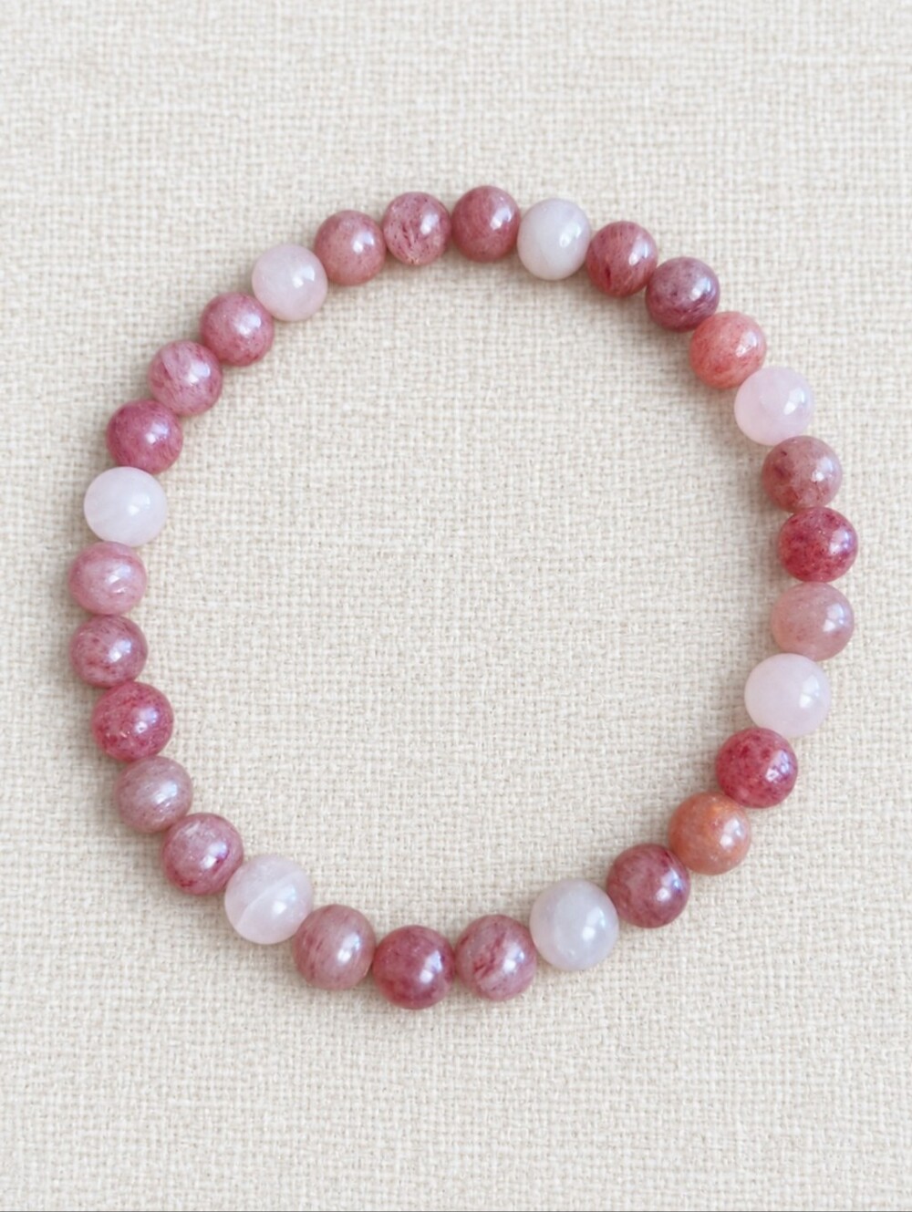 Strawberry Quartz & Rose Quartz Gemstone Bead Stretch Bracelet | Handmade | 6mm